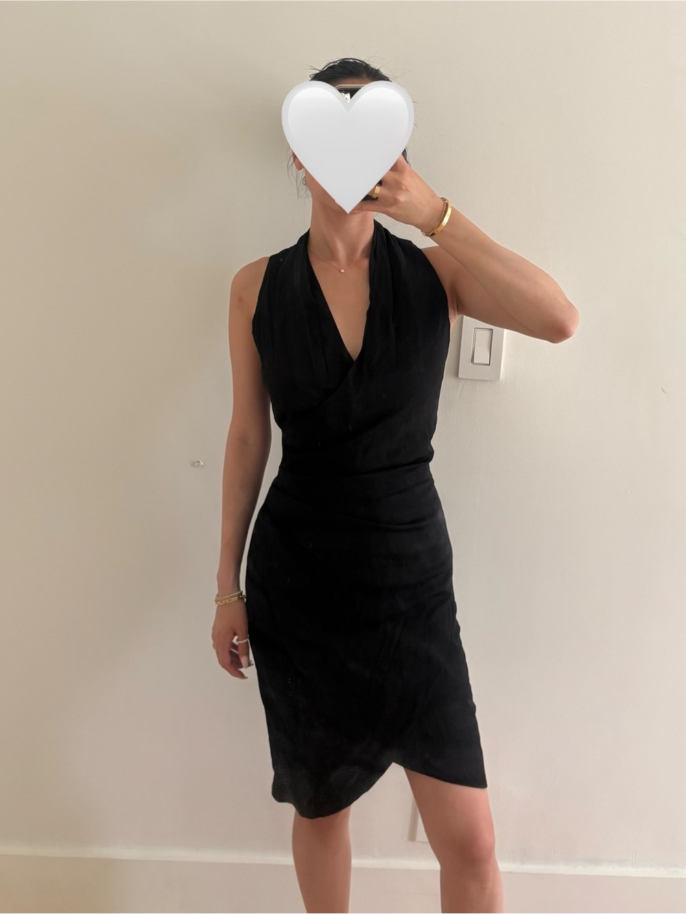 Nicole Miller Black Draped V Neck Silk Sheath Dress Sz 2